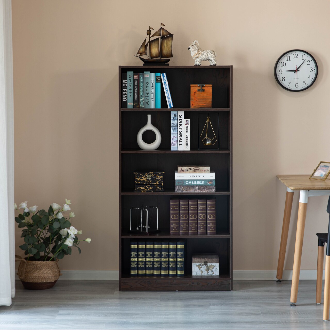 Freestanding Classic Wooden Display Bookshelf, Floor Standing Bookcase, with 5 Open Display Shelves